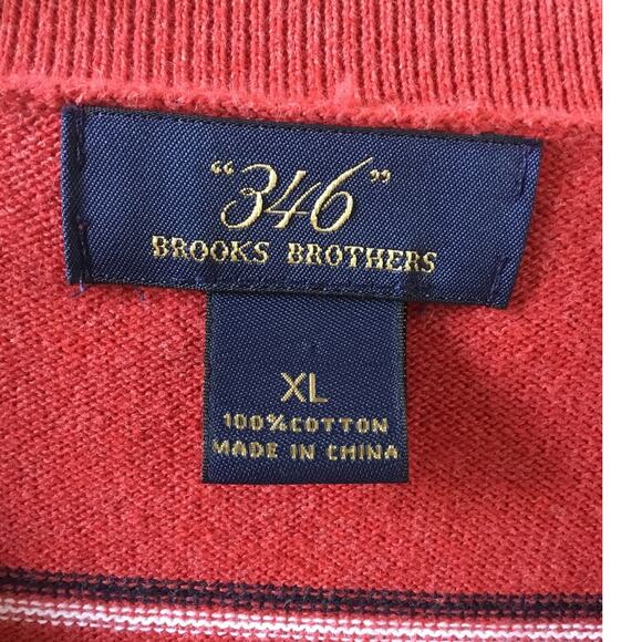 Brooks Brother 346 Red Striped V-Neck 100% Cotton Sweater Men's Size XL - Picture 3 of 5